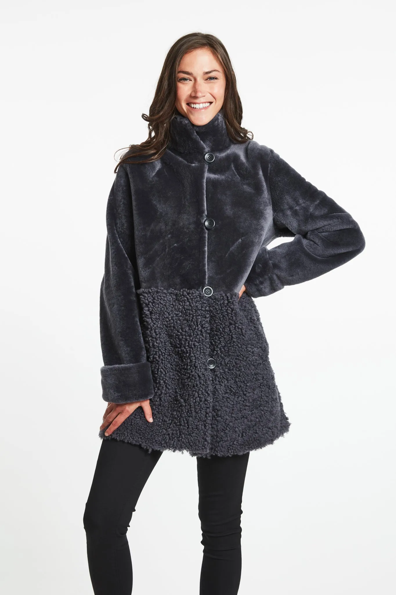 #287  Reversible Two Texture Spanish Merino Shearling Coat