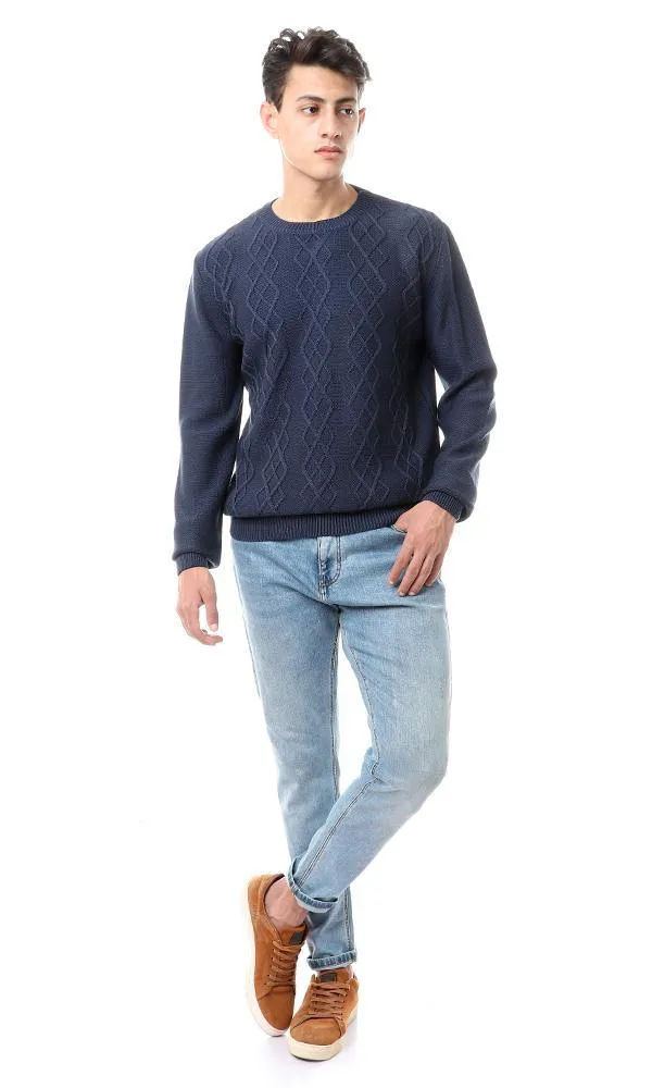 93576 Front Knitted Diamonds Slip On Pullover - Midnight Blue