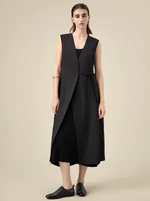 Amoretu Wool V-Neck Sleeveless Wrap Long Vest