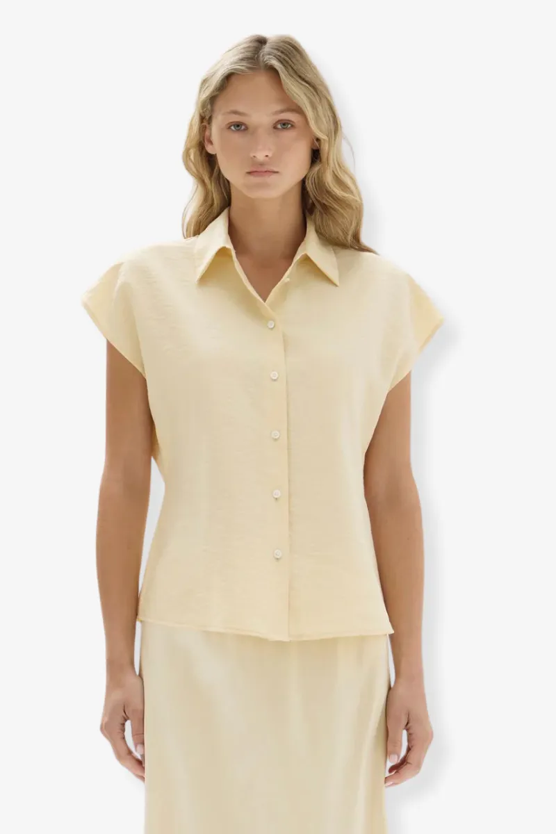 Assembly Label - Heather Short Sleeve Silk Shirt - Pannacotta