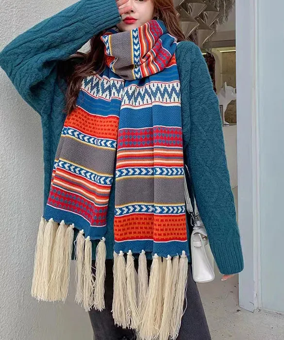 Autumn And Winter Warm Bohemian Tasseled Long Knitted Scarf ML2183