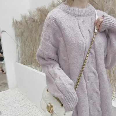 Back to College Joskaa mohair oversize sweater women ribbed knitted pullovers loose solid warm sweet winter clothes women beige pink blue 2020