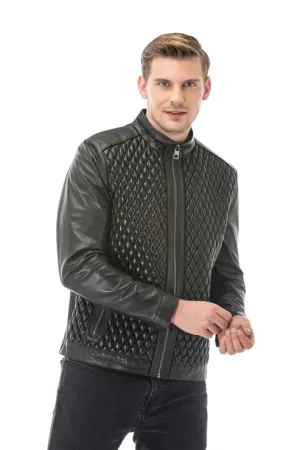 Black Diamond Quilted Leather Jacket