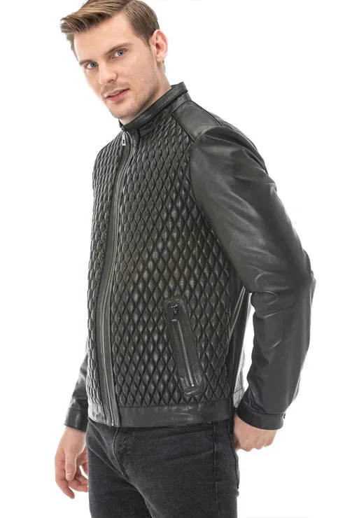 Black Diamond Quilted Leather Jacket