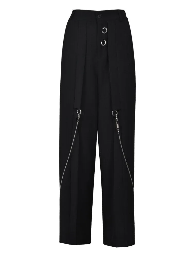 Black Metal Chain Long Harem Pants