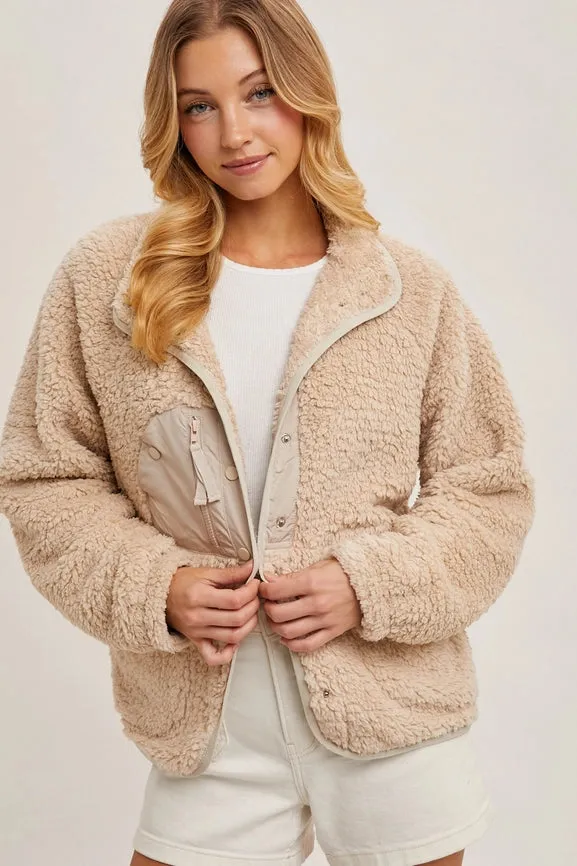 Button Down Fleece Sherpa Jacket BEIGE