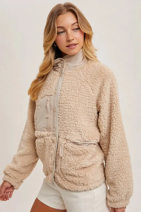 Button Down Fleece Sherpa Jacket BEIGE