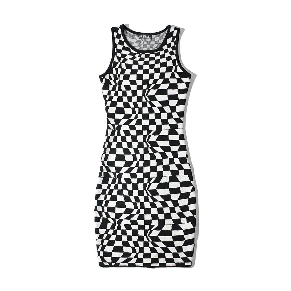 Casual Sleeveless Plaid Knitted Bodycon Dress Wholesale