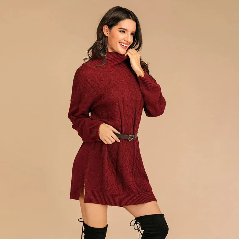 Chic Maroon Knitted Winter Mini Dress