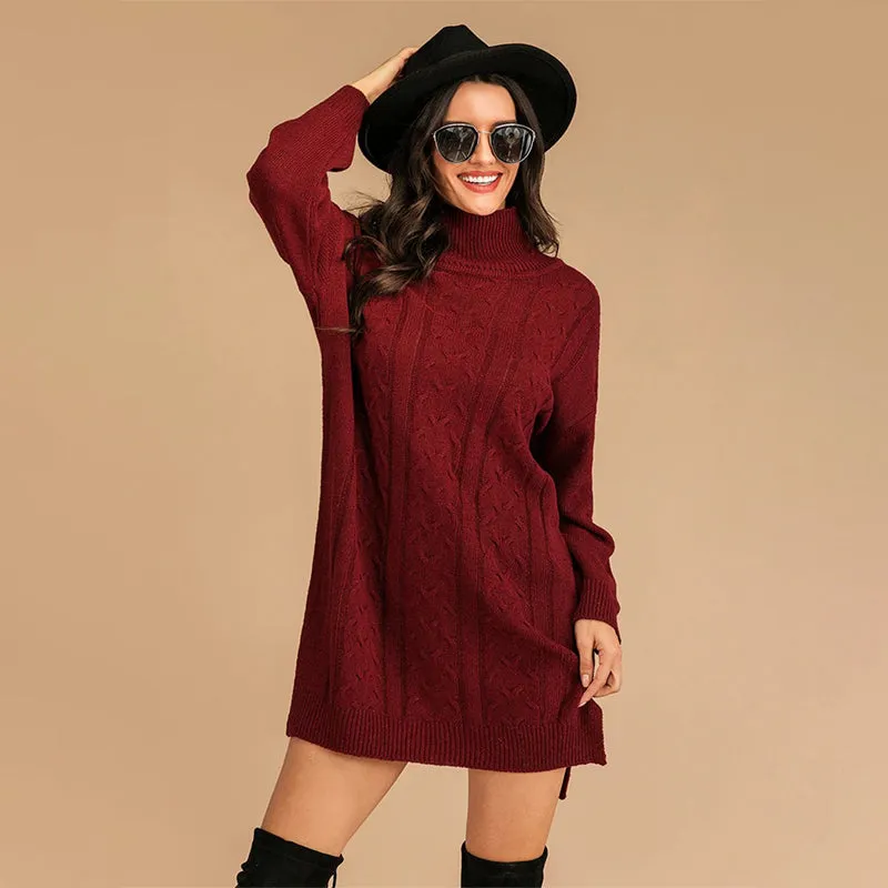 Chic Maroon Knitted Winter Mini Dress