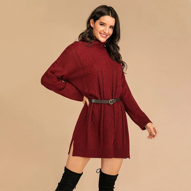 Chic Maroon Knitted Winter Mini Dress