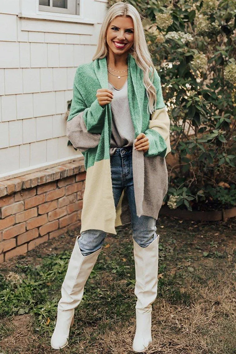 Chunky Green and Cream Cardigan