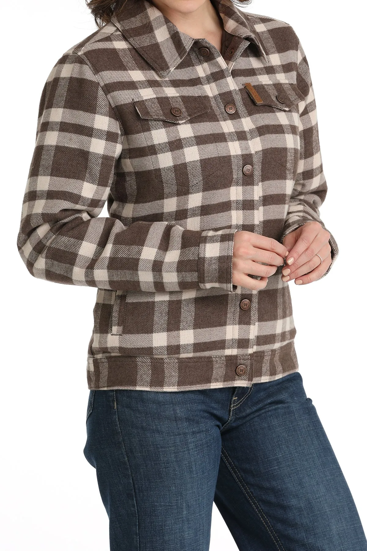 Cinch Women's Gray and Brown Plaid Trucker Jacket