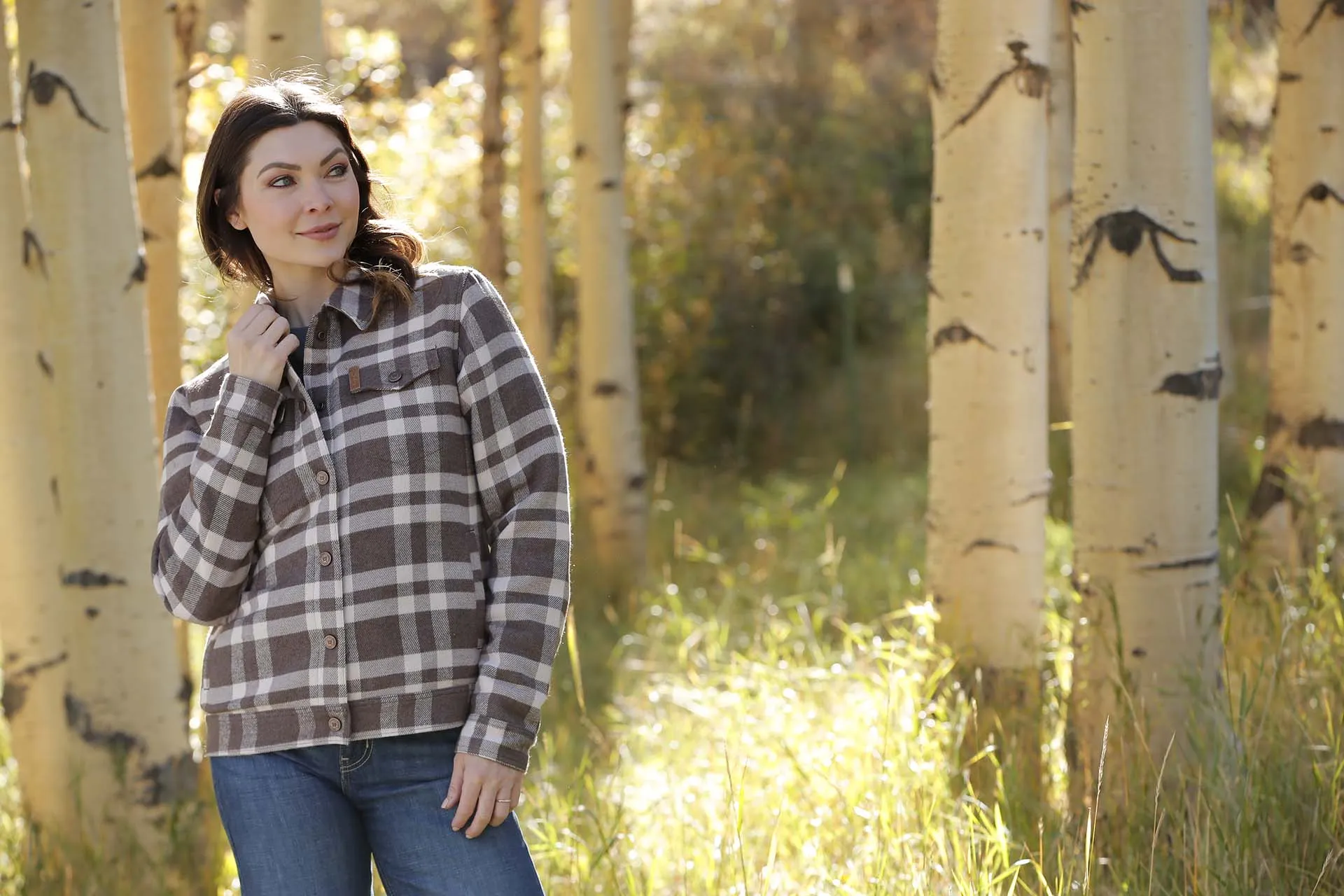 Cinch Women's Gray and Brown Plaid Trucker Jacket