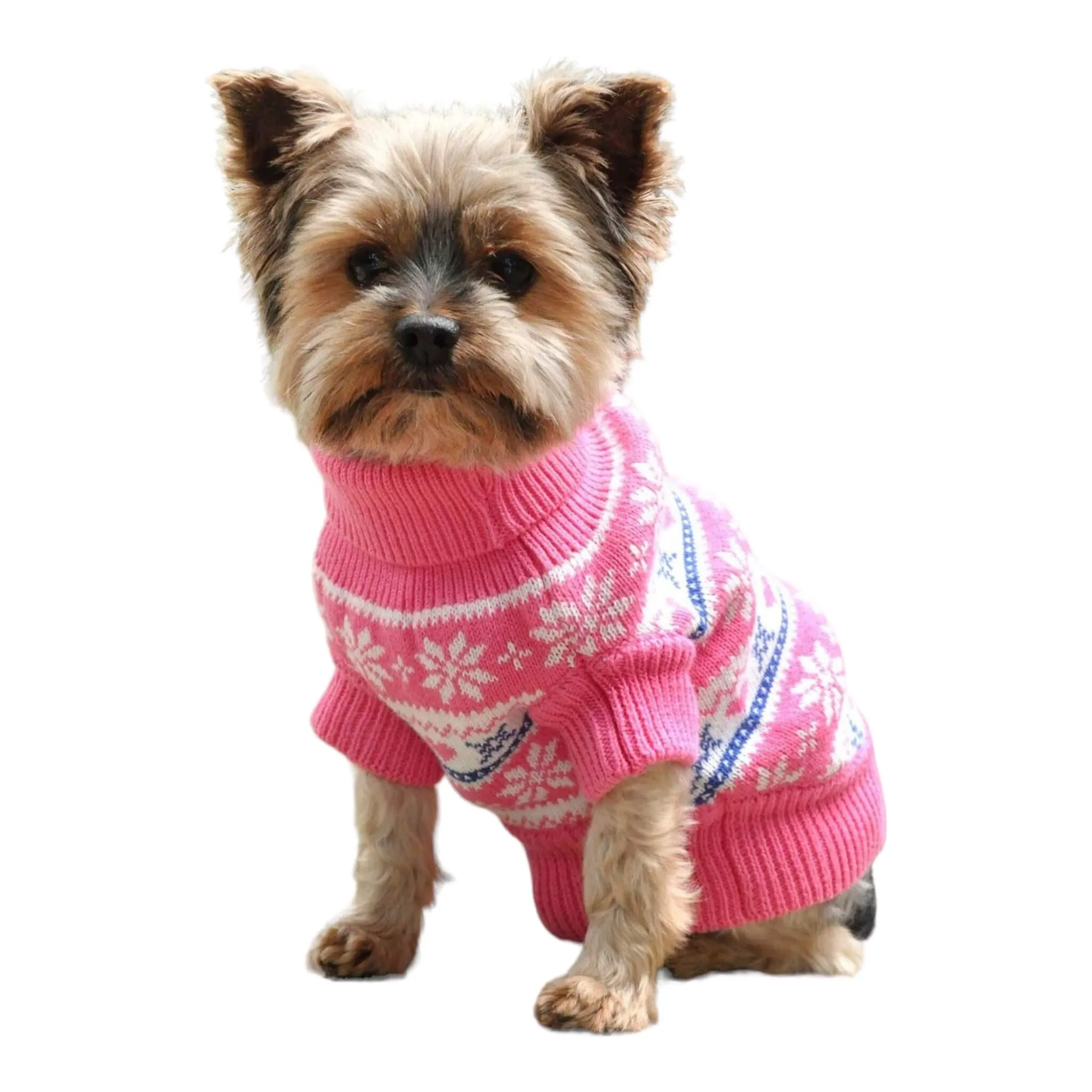 Combed Cotton Snowflake and Hearts Dog Sweater - Pink