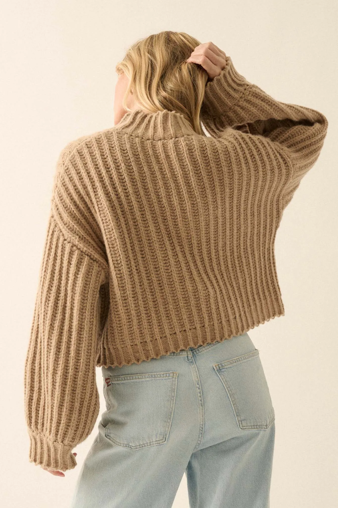 Cozy in Love Chunky Ribbed Knit Mock Neck Sweater