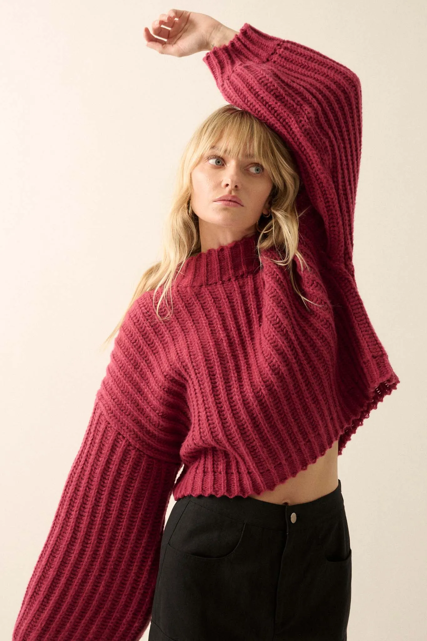 Cozy in Love Chunky Ribbed Knit Mock Neck Sweater