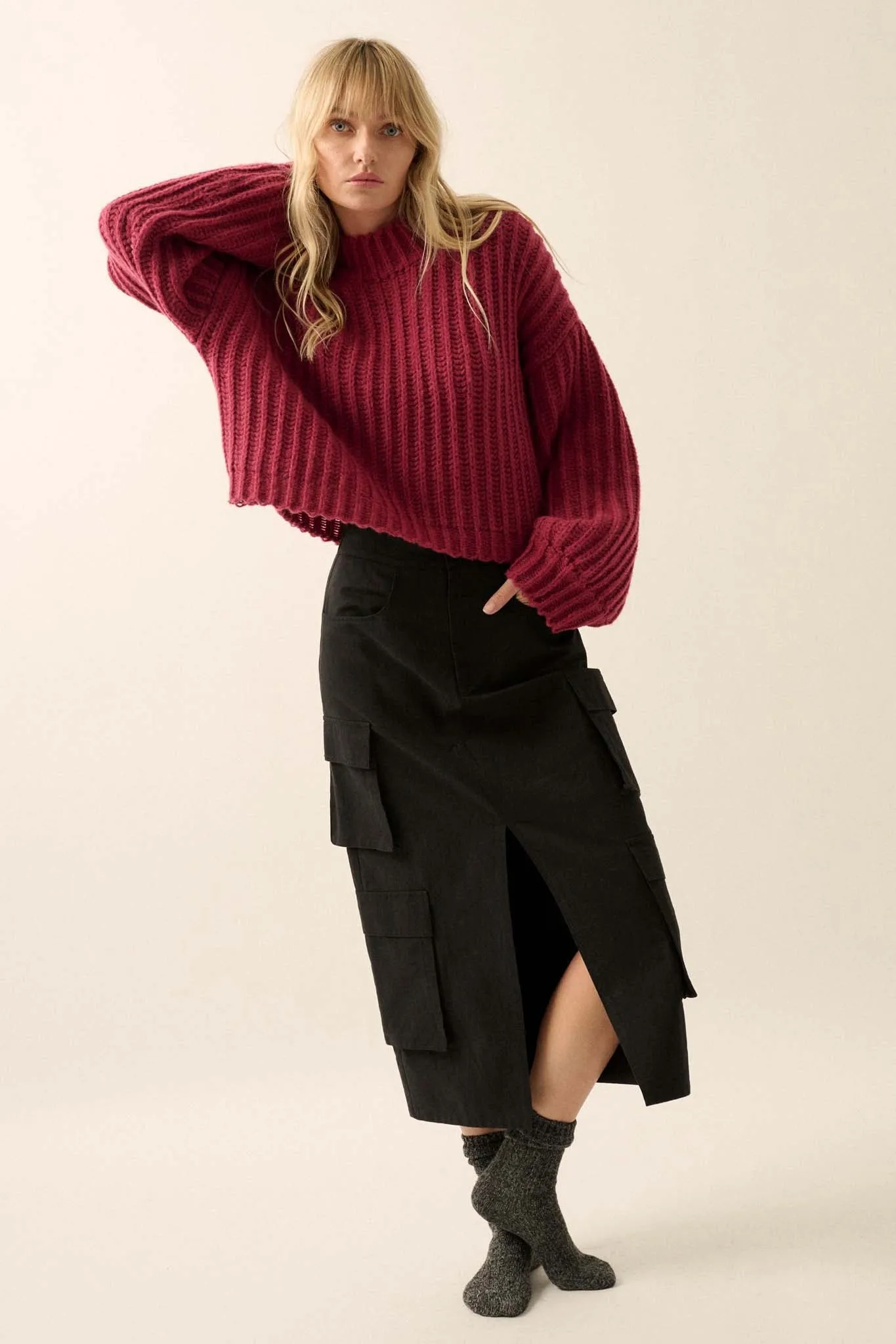 Cozy in Love Chunky Ribbed Knit Mock Neck Sweater