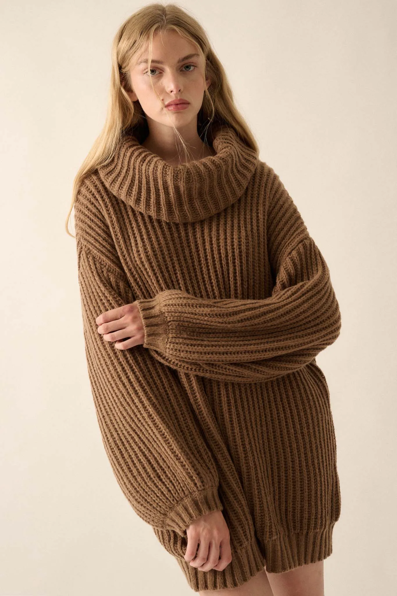 Cozy Up Chunky Knit Oversize Cowl-Neck Sweater