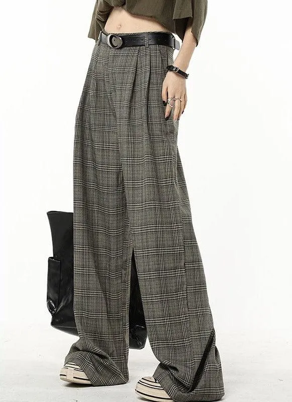 Dark Academia Wide Leg Plaid Pants