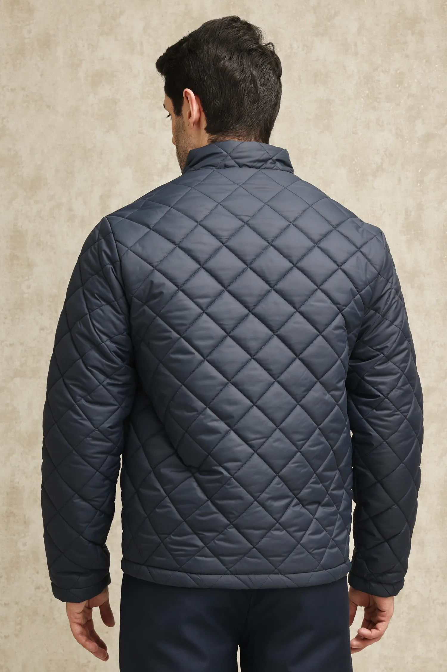 DIAMOND-STITCH INSULATED PUFFER JACKET-NAVY