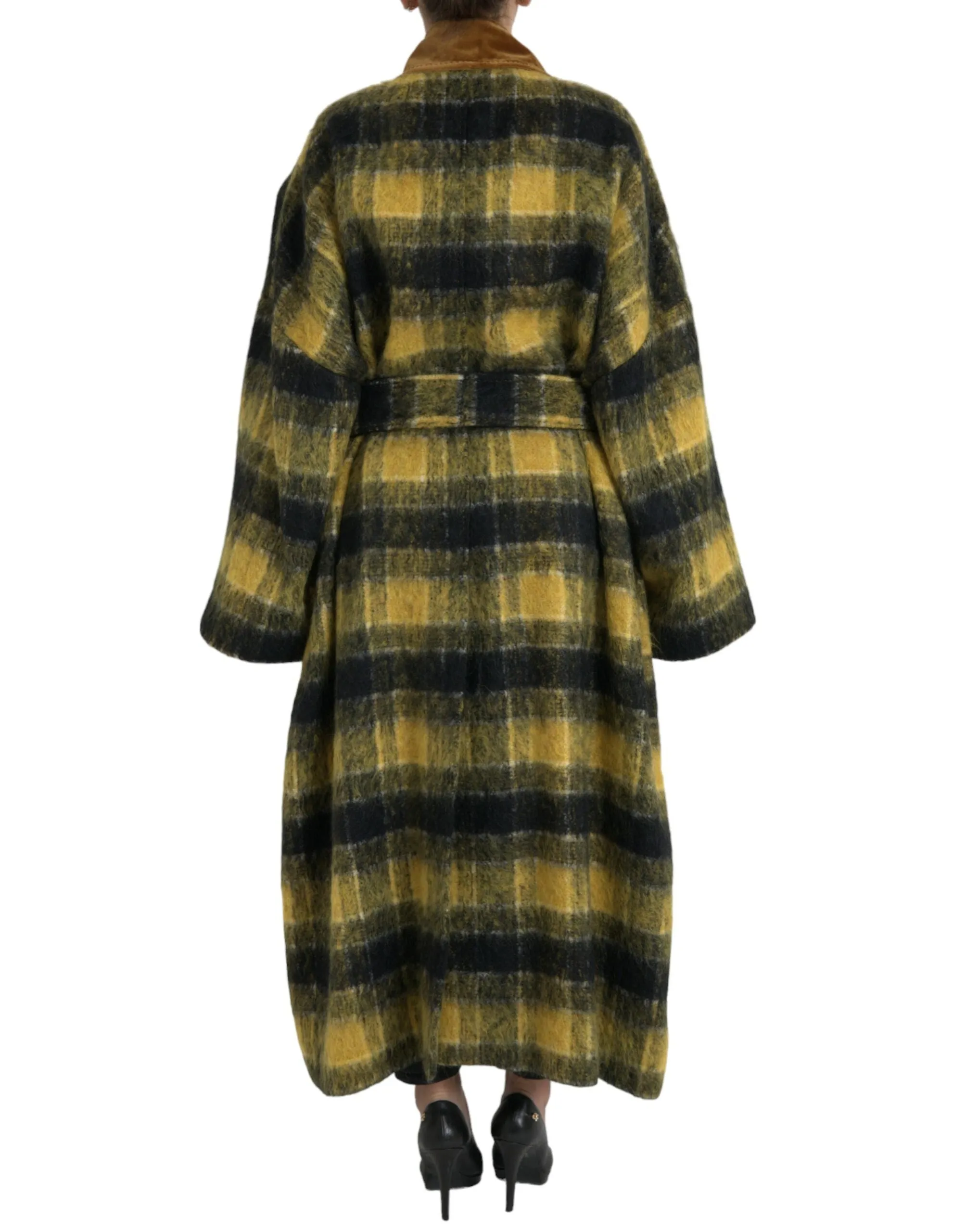 Dolce & Gabbana Chic Checkered Long Trench Coat in Sunny Yellow