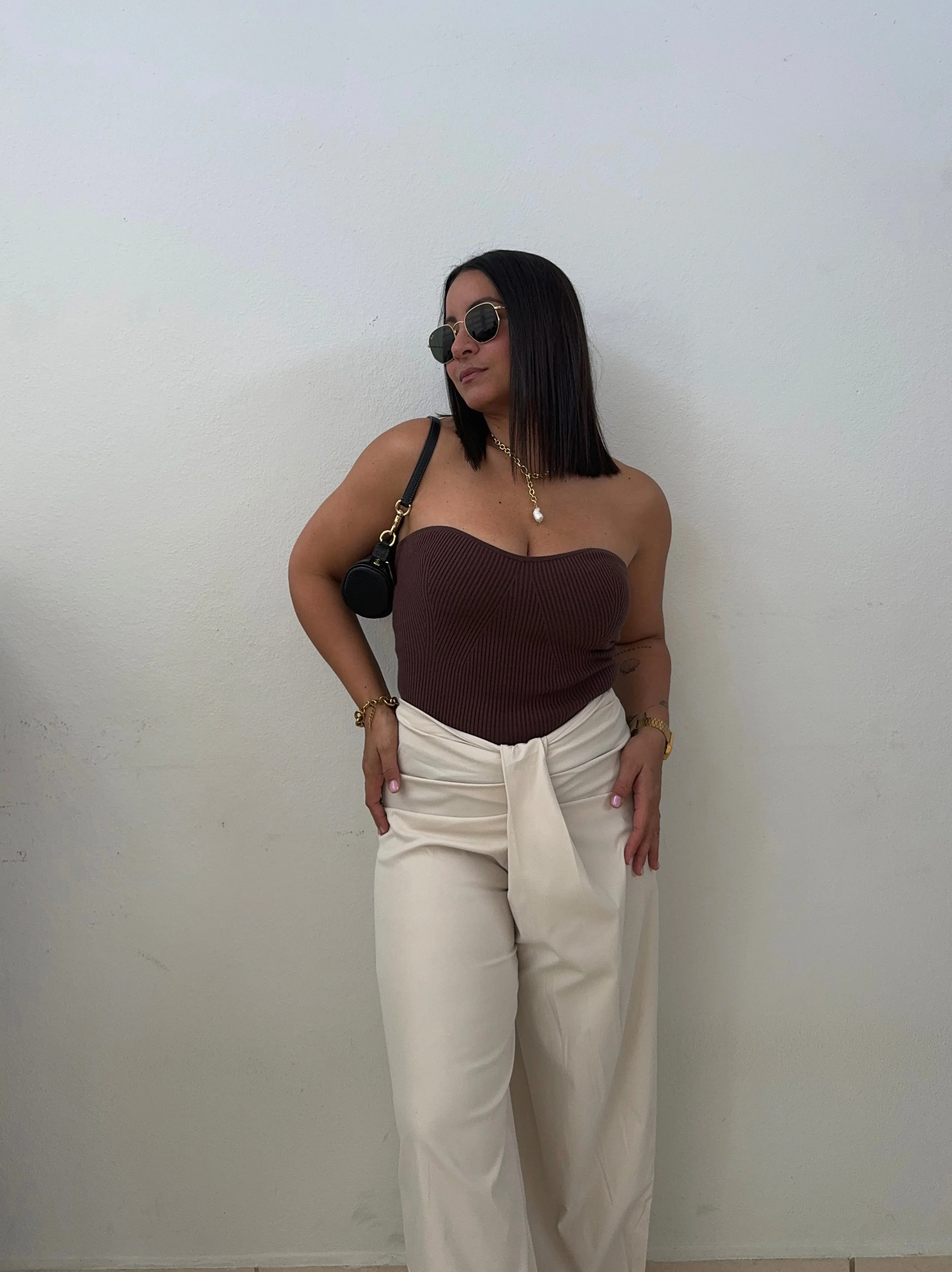 Draped Wide Leg Ivory Pants