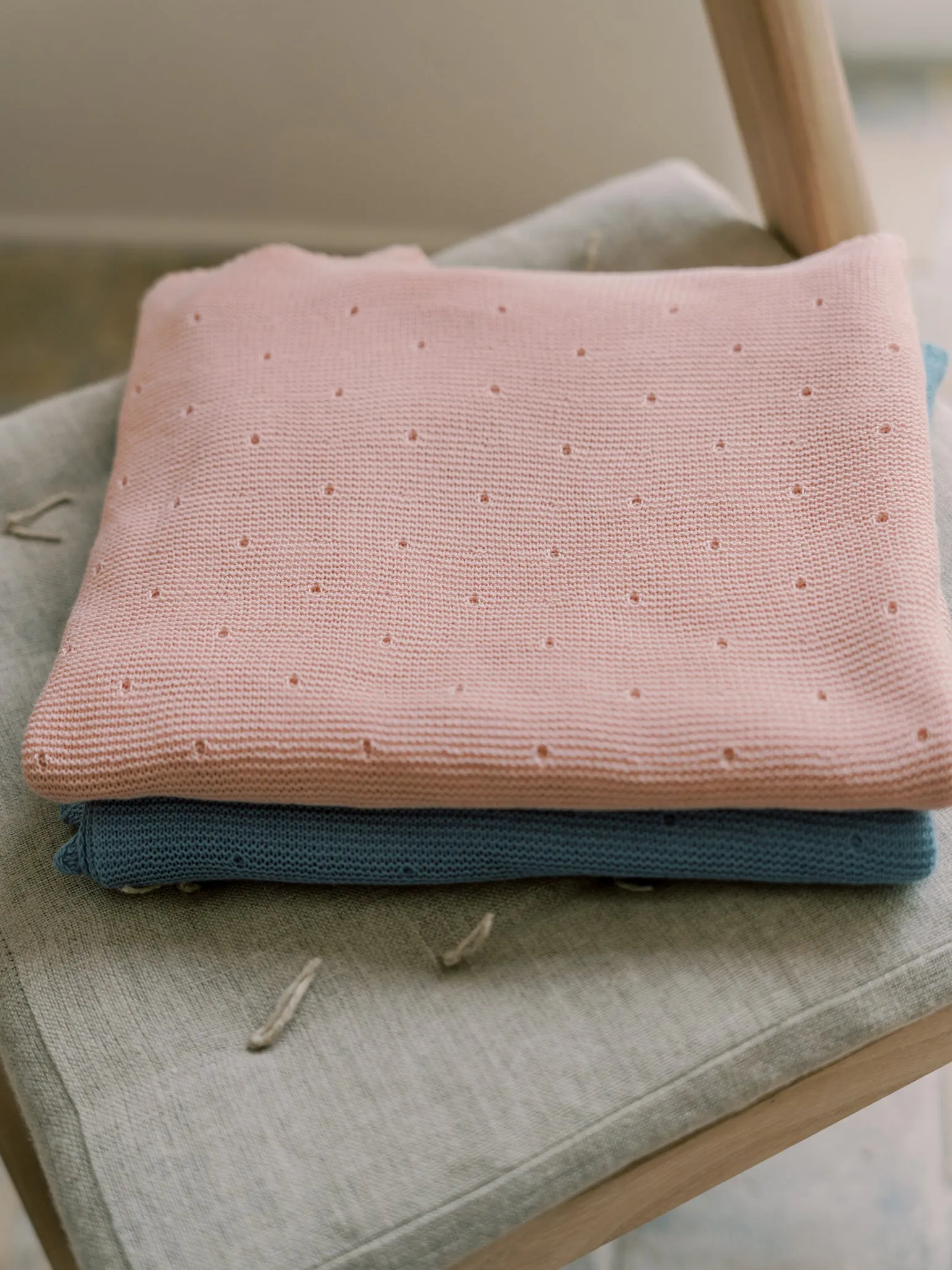 Dusty Pink Openwork Cotton Baby Blanket