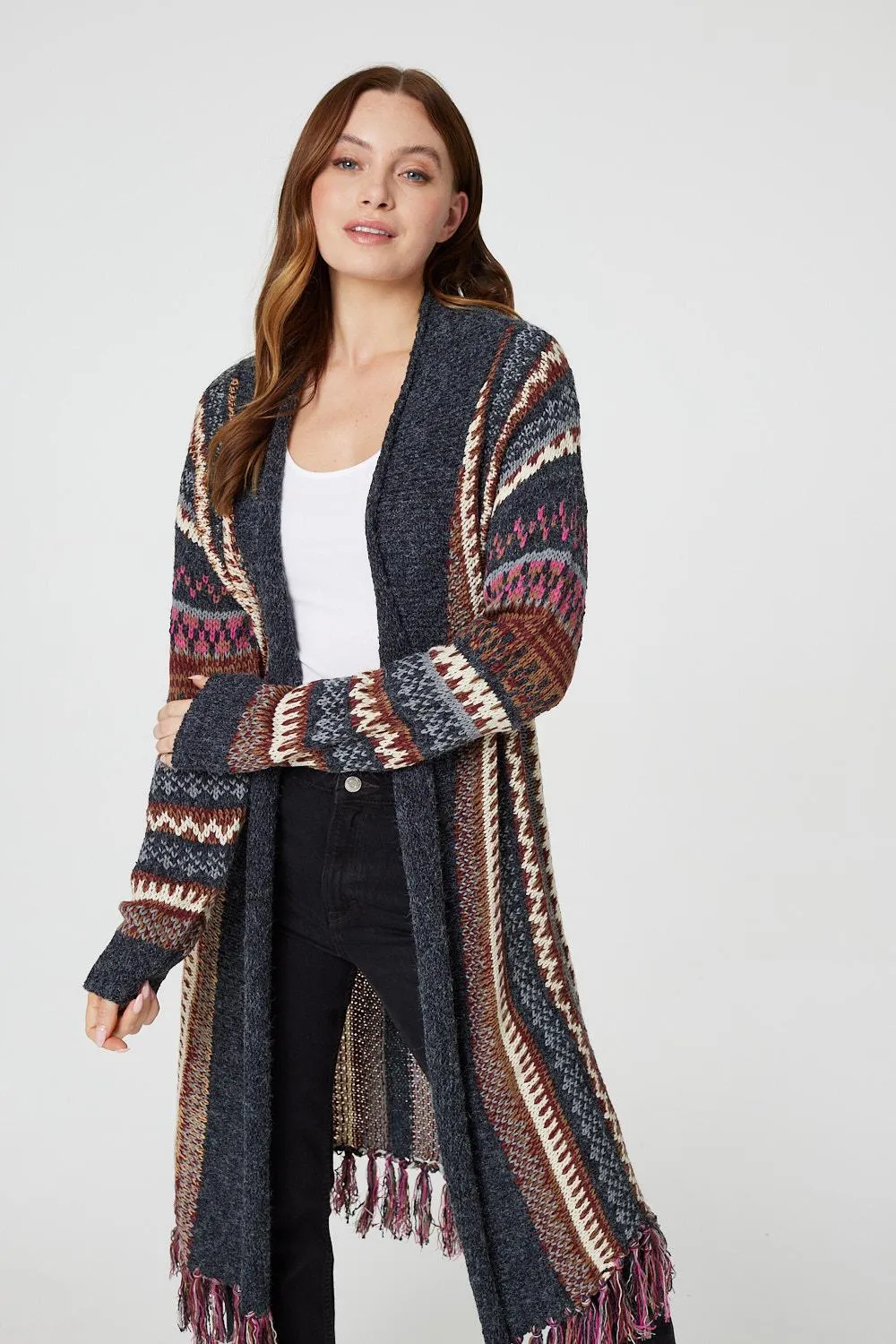 Fair Isle Open Front Knit Cardigan