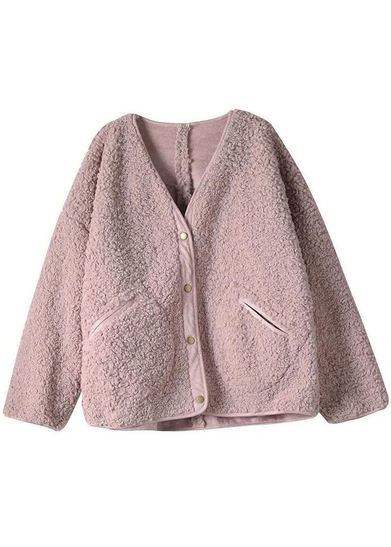 Fashion Pink Pockets Button Casual Fall Winter Thick Coats Long sleeve