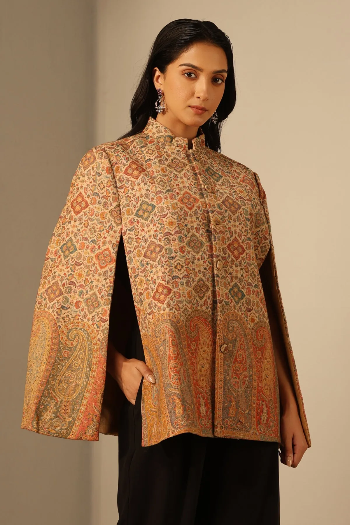 Fine Silk Wool Jacket Cape in beige | Made To Order