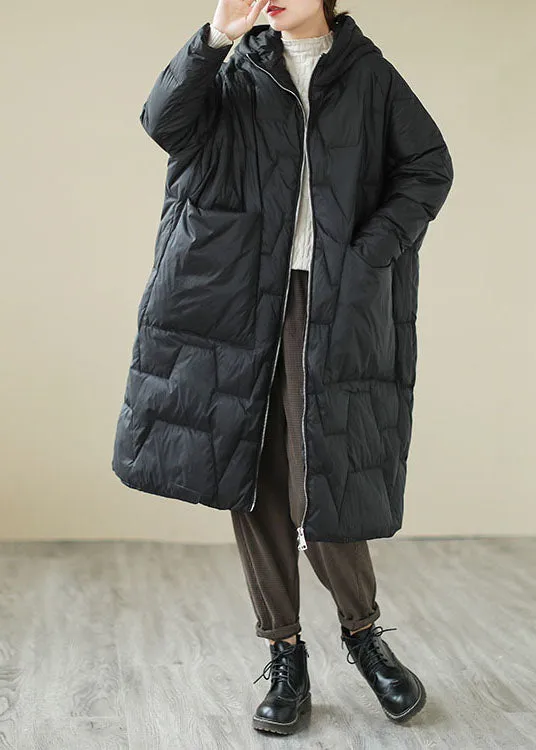 Fitted Black Loose Pockets Fine Cotton Filled parka Winter