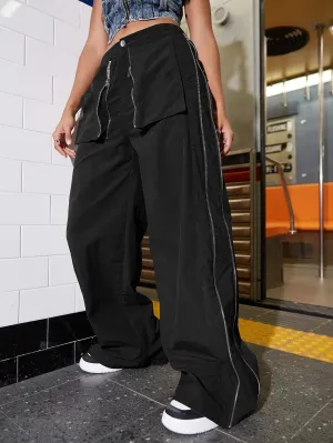 Flap Pocket Wide Leg Cargo Pants