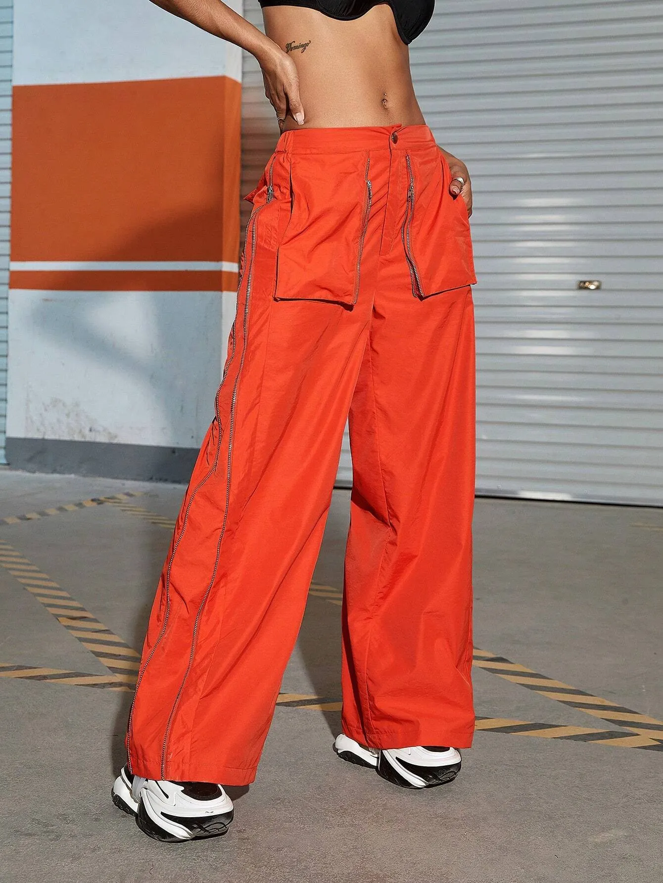 Flap Pocket Wide Leg Cargo Pants