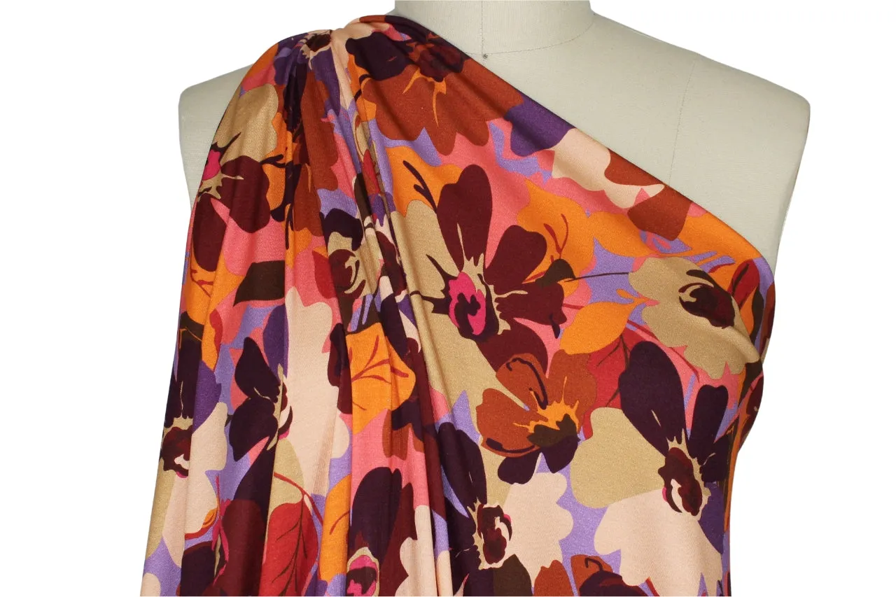 Floral French Rayon Jersey - Warm Tones