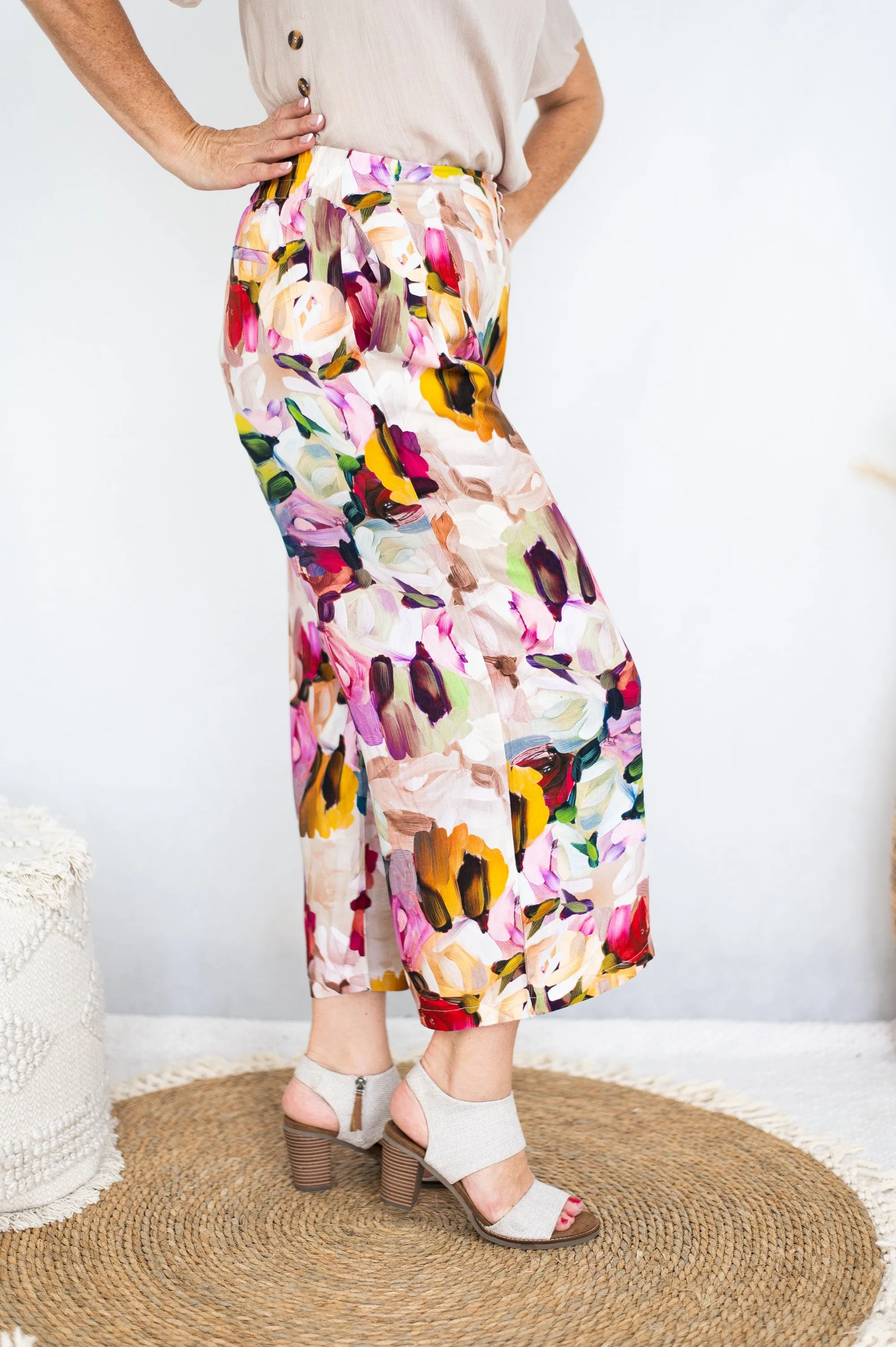 FLORAL MONET WIDE LEG PANT