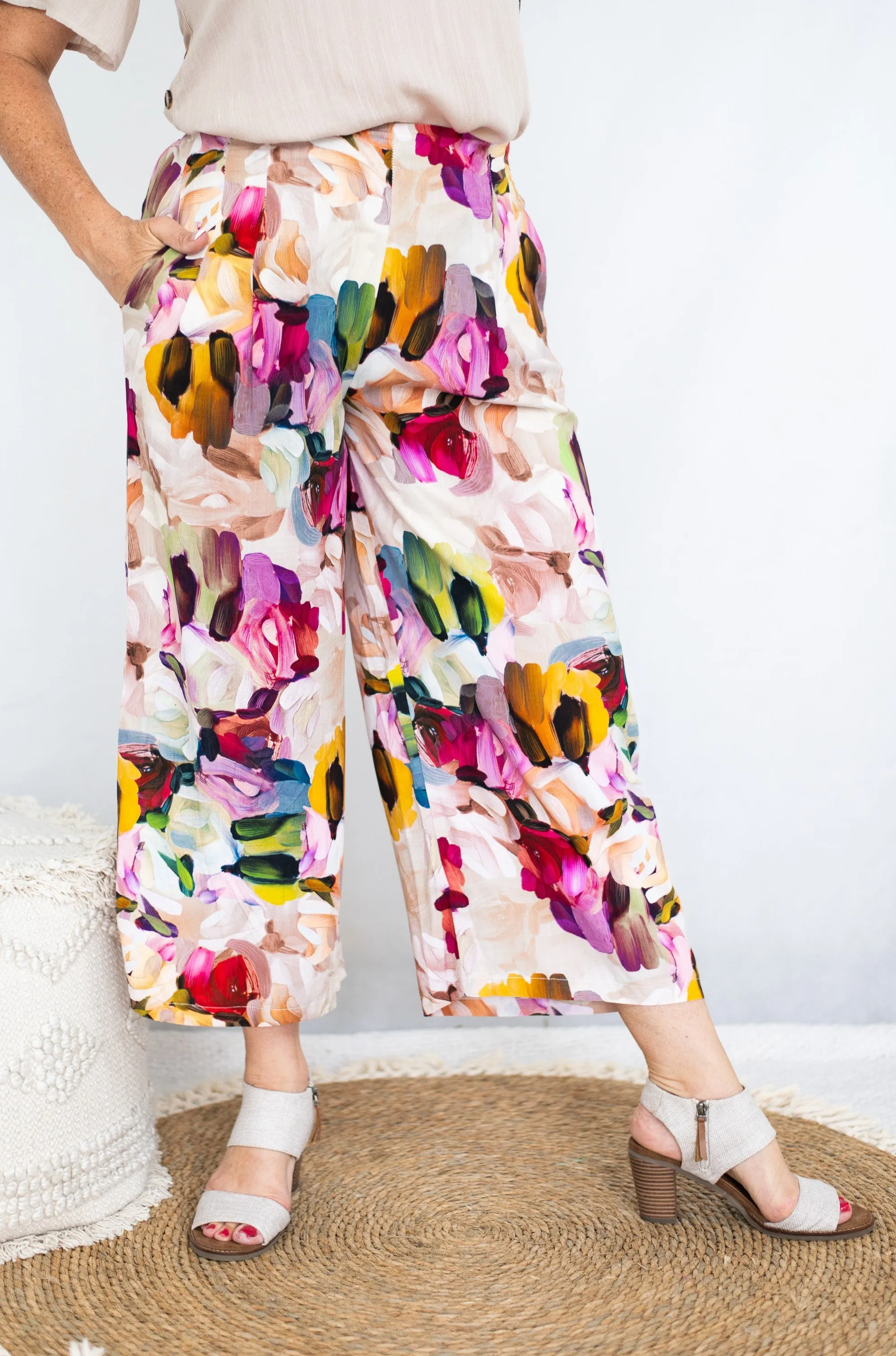 FLORAL MONET WIDE LEG PANT