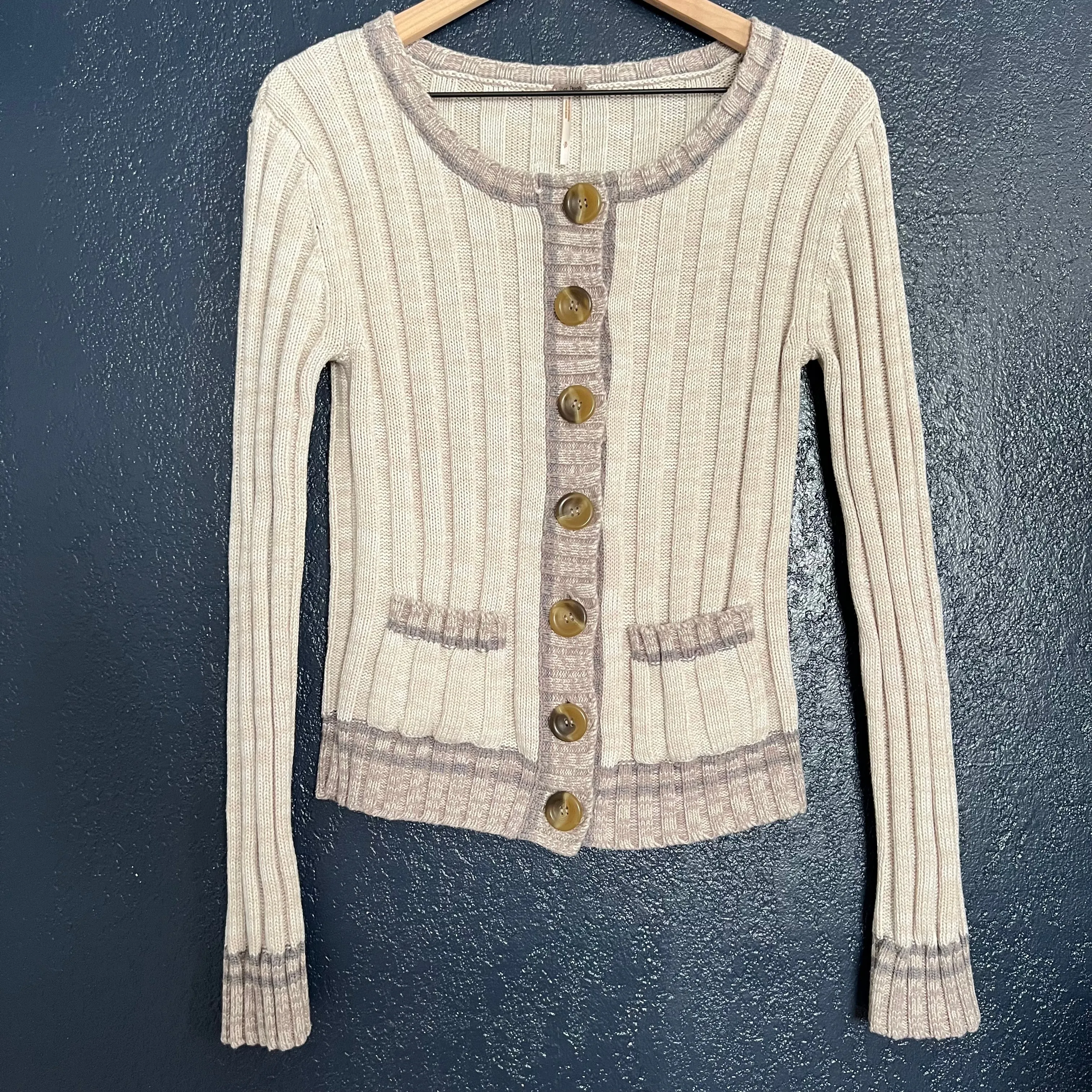 Free People Oatmeal Ribbed Cardigan