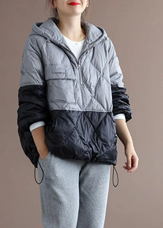 Grey zippered Pockets Duck Down Coat Winter Down Jacket