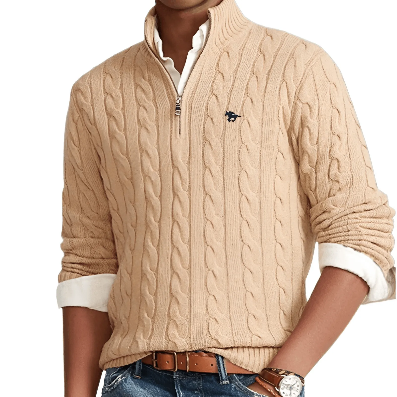 Half Zip Men's Cable Knit Sweater