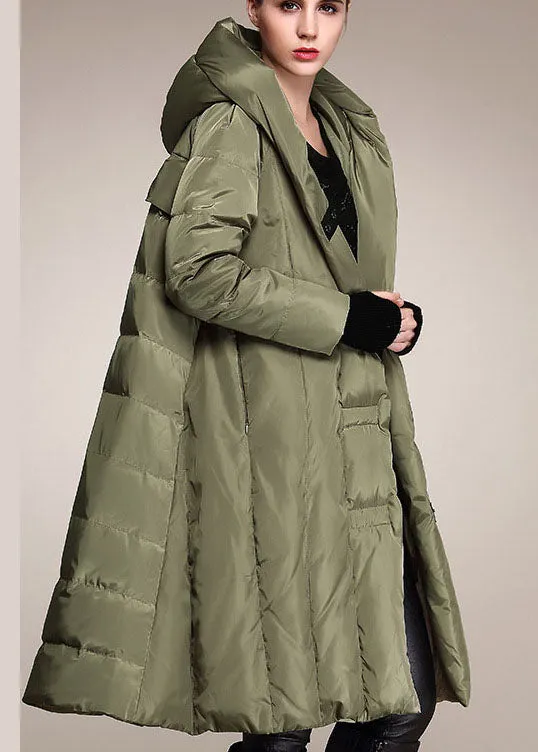 Handmade Army Green hooded Casual Winter Duck Down coat