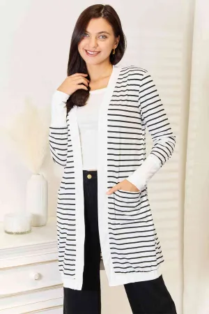 Hazel Blues® |  Double Take Striped Open Front Longline Cardigan