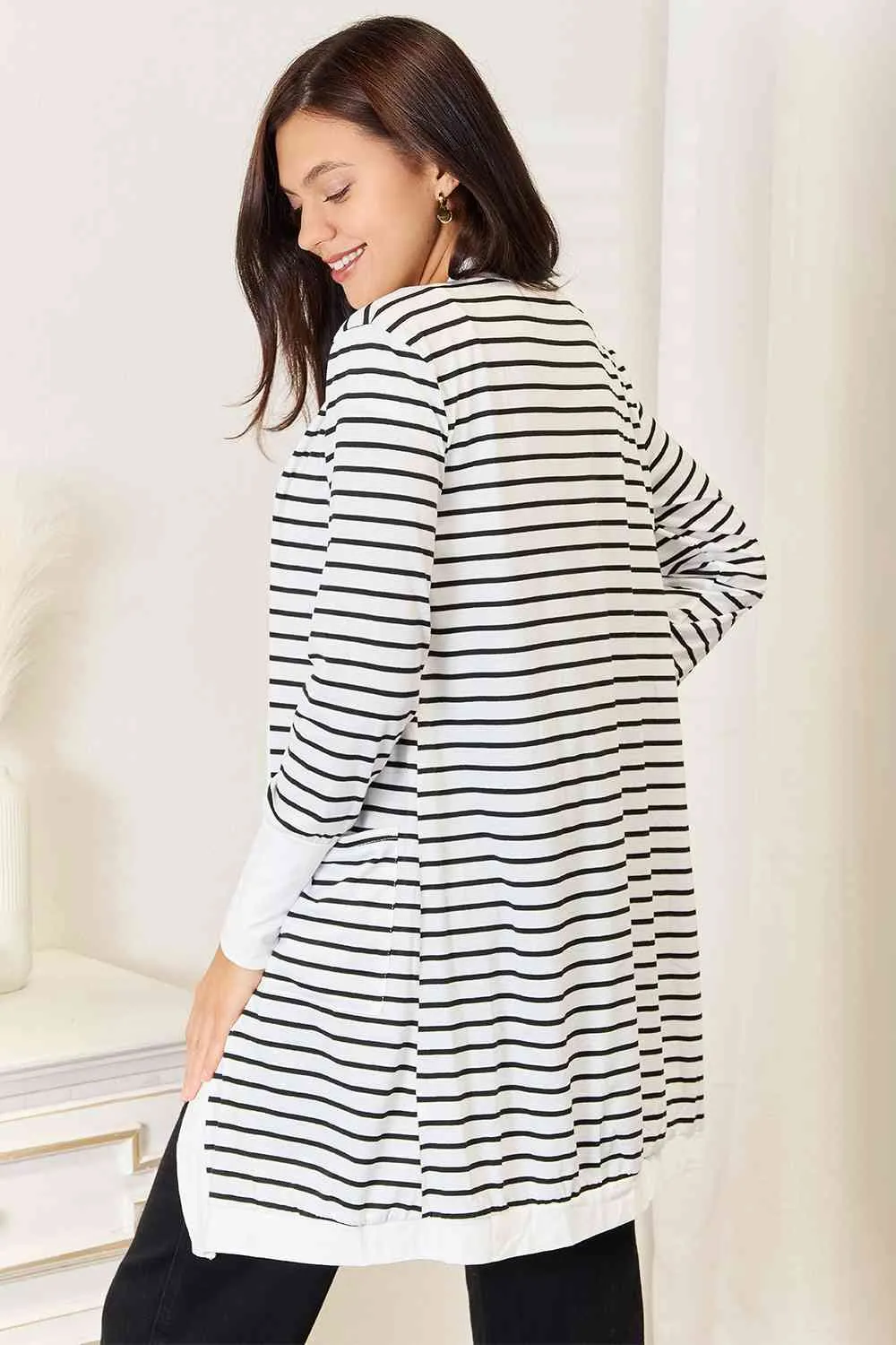 Hazel Blues® |  Double Take Striped Open Front Longline Cardigan