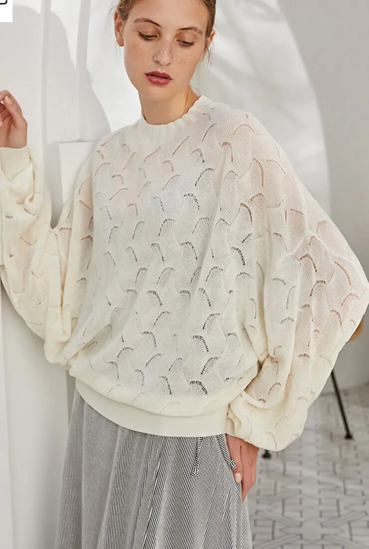 Hollow Solid Color Pullover Sweater