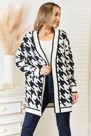 Houndstooth Open Front Longline Cardigan