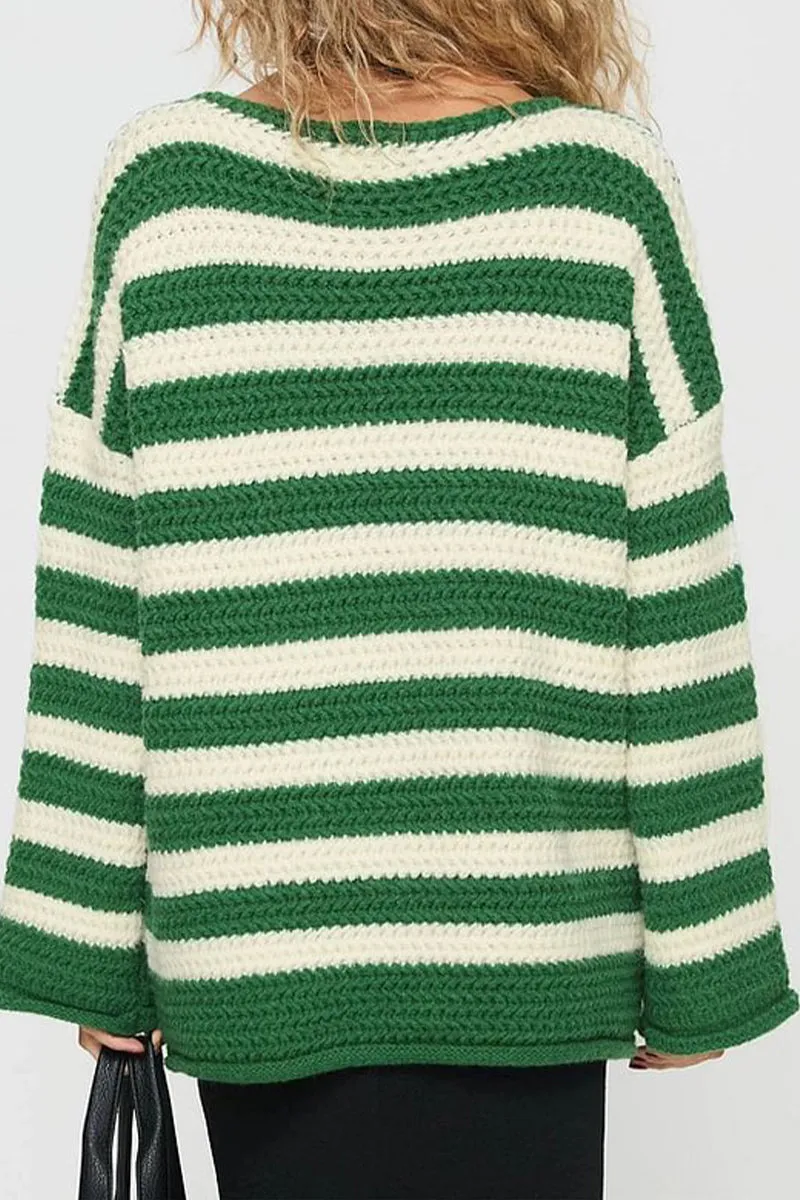 HWS1237 Cozy Knit Striped Sweater