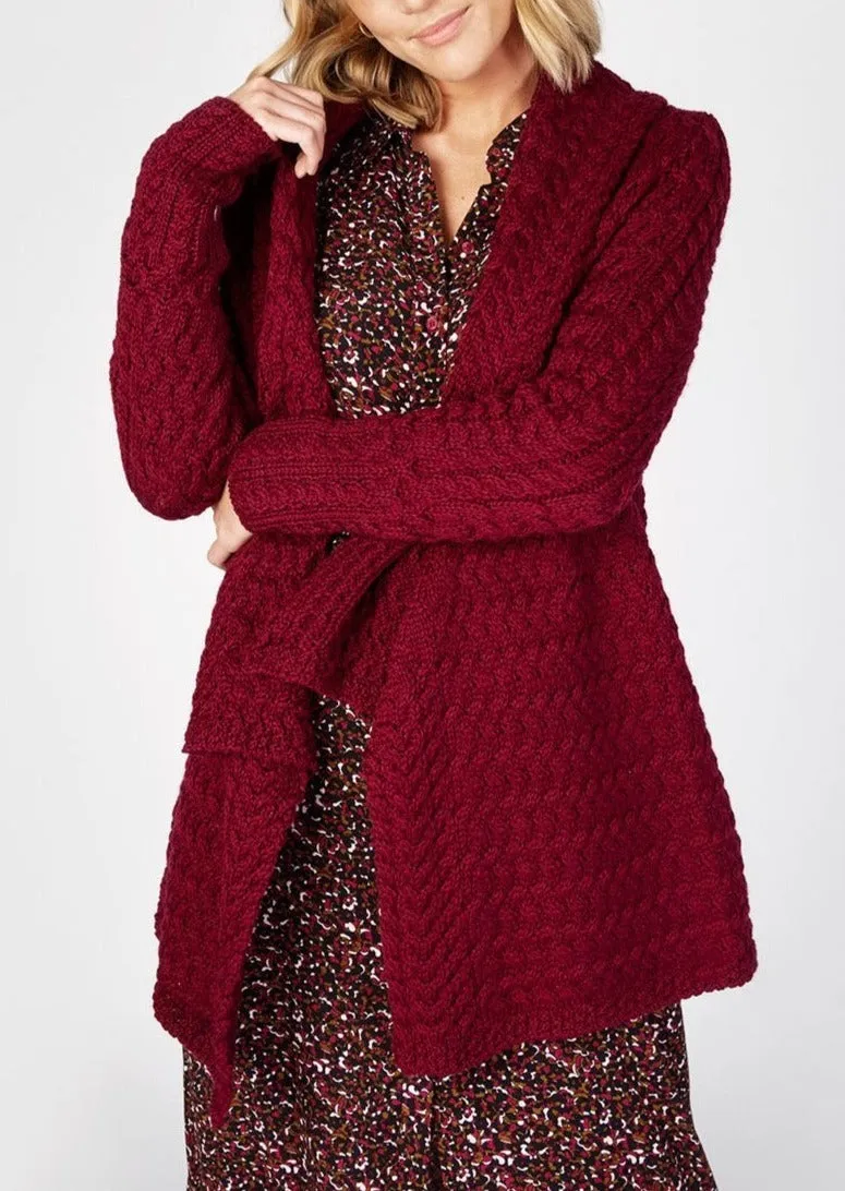 IrelandsEye Women's Waterfall Aran Cardigan | Claret