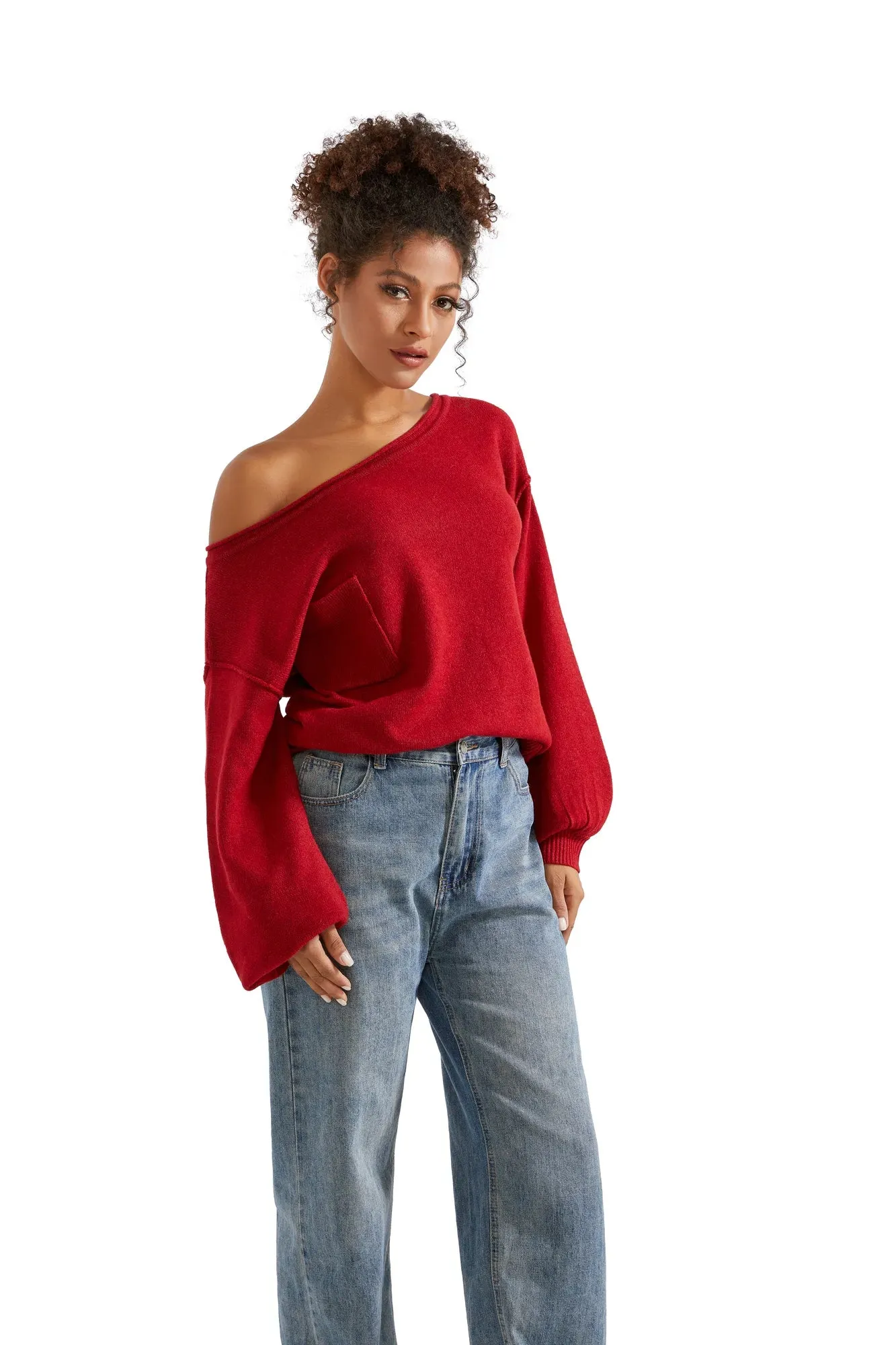 Knit Off Shoulder Sweater Shirts