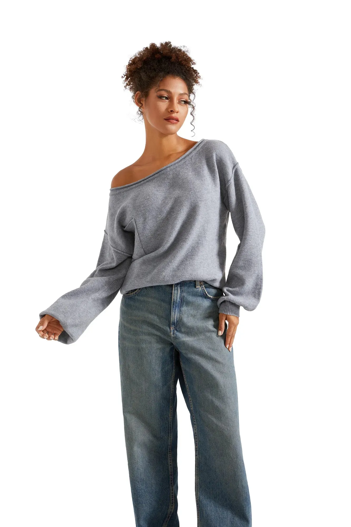 Knit Off Shoulder Sweater Shirts