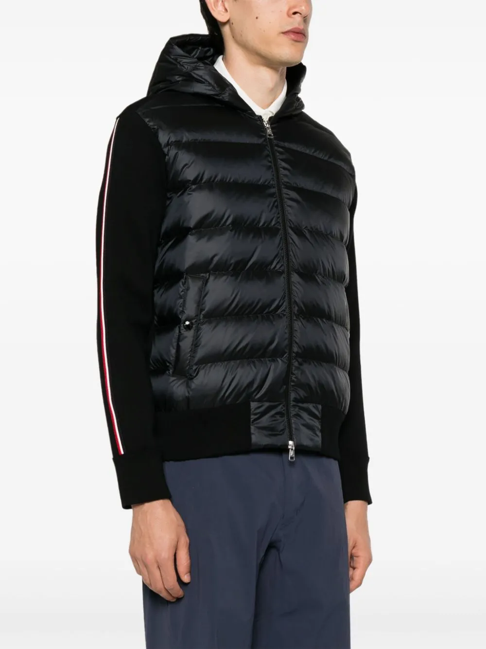 knitted-panels hooded puffer jacket